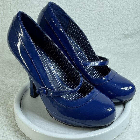 Pinup Couture High Heels Womens Size 8 Blue CUTIEPIE-02 4.5 Inch Heels - Picture 1 of 9